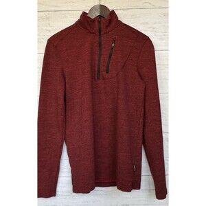 Swiss Tech Quarter Zip Shirt Mens Small Red Polyester Blend Longsleeve